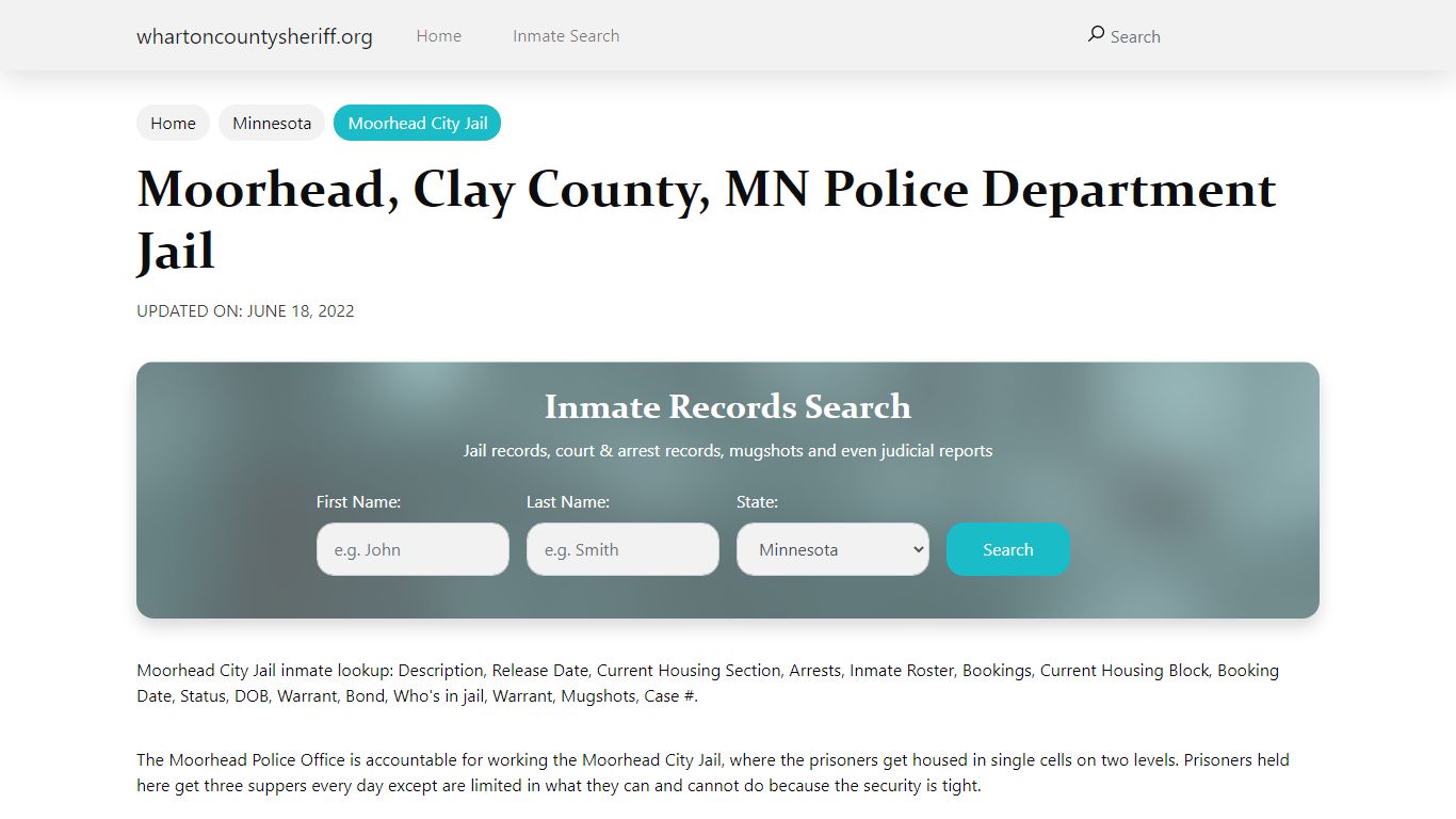 Moorhead, MN City Jail Inmates, Arrests